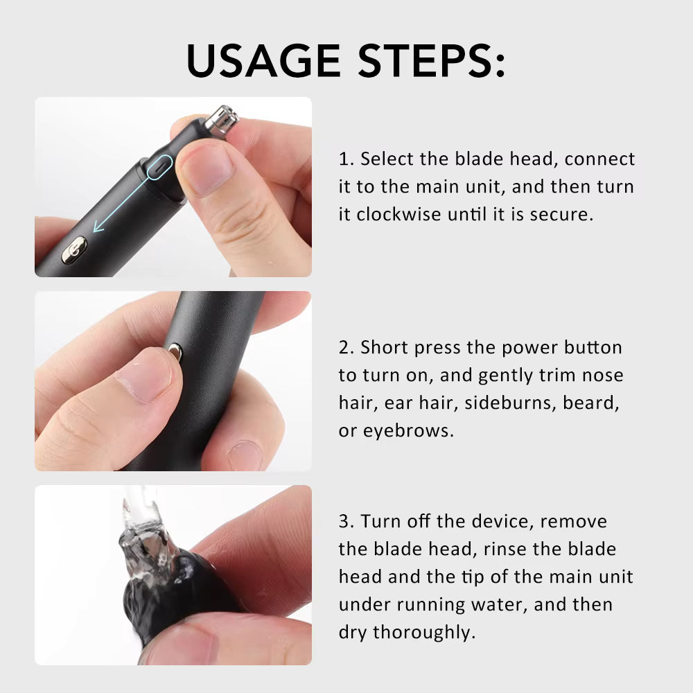 3-in-1 Electric Nose & Facial Hair Trimmer with Digital Display