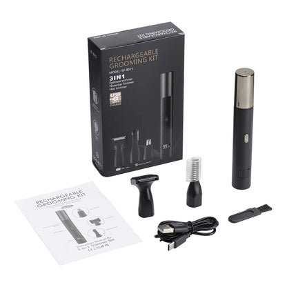 3-in-1 Electric Nose & Facial Hair Trimmer with Digital Display