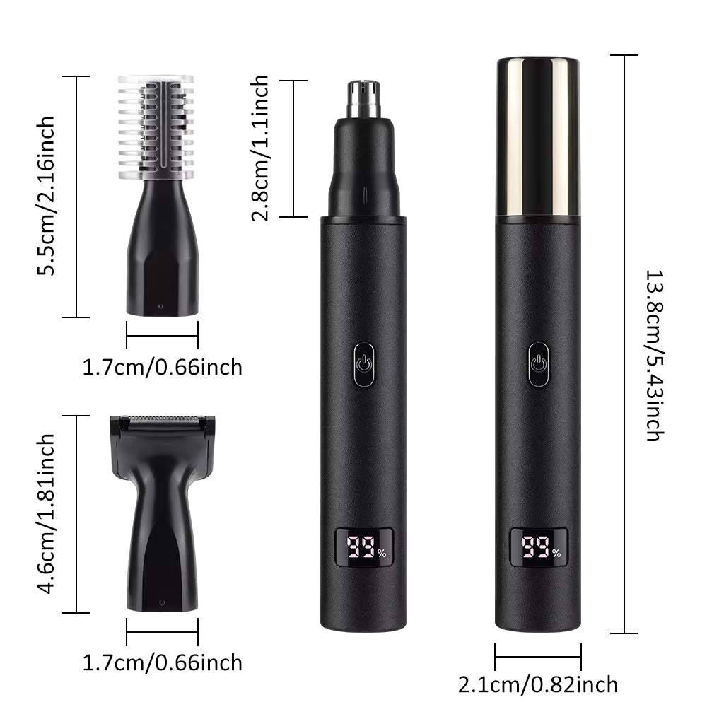 3-in-1 Electric Nose & Facial Hair Trimmer with Digital Display