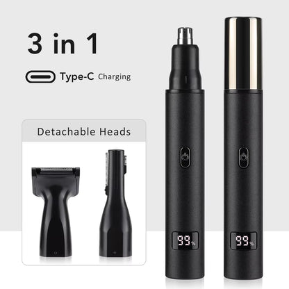 3-in-1 Electric Nose & Facial Hair Trimmer with Digital Display
