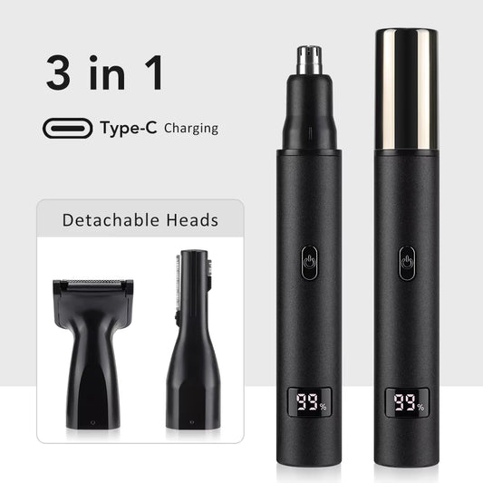 3-in-1 Electric Nose & Facial Hair Trimmer with Digital Display